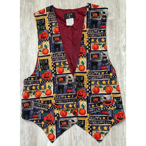 JLN USA | VINTAGE RARE Halloween Black Cat Jack o Lantern Pumpkins Vest | Medium